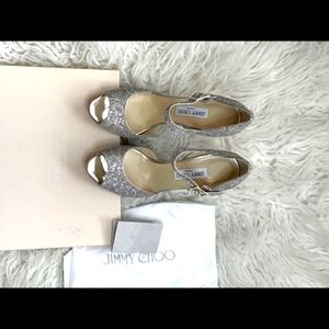 Brand NIB Jimmy Choo silver glitter Wedding dressy heels 40